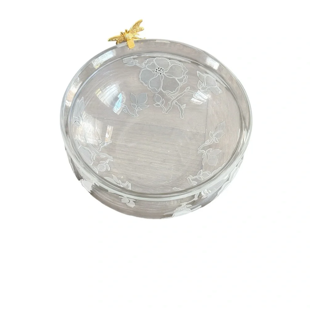 Lenox Garden Jewels Dragonfly 8” Round Crystal Bowl – Etched Floral Design